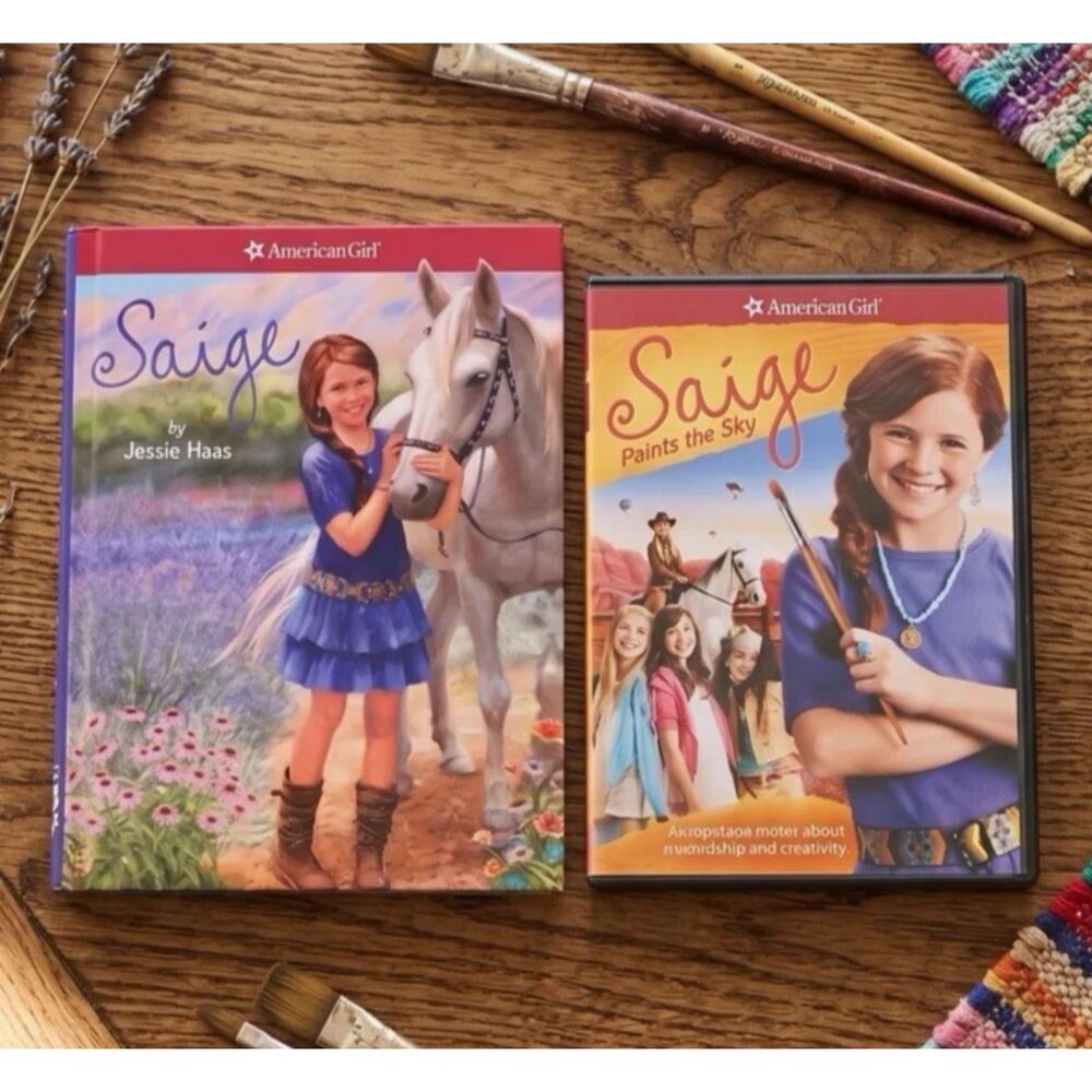 American Girl Saige Hardcover Book Jessie Haas & Paints The Sky DVD Set Lot New